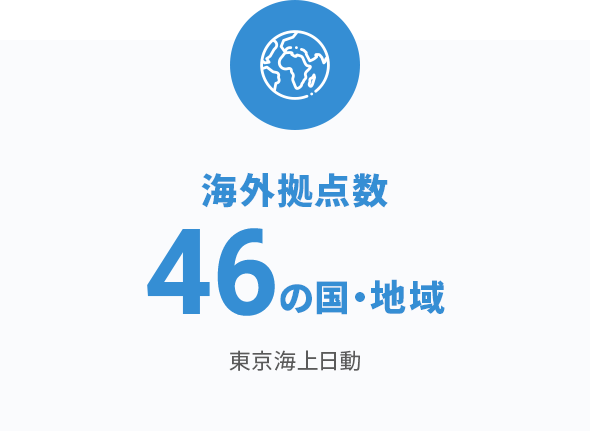 東京海上日動の海外拠点数は、45の国・地域。
